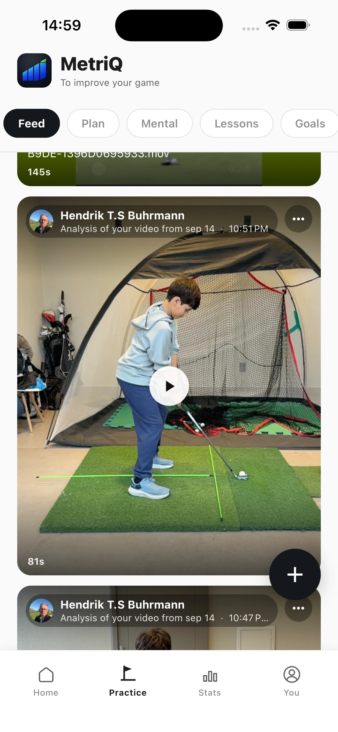 Player feed with video and guidance shared by the coach